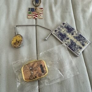 Elegant purse hook, pill box and business card holder